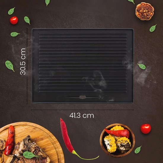 Gietijzeren Grillplaat 41,3x30,5 cm - Dubbelzijdig Gebruik, Antiaanbaklaag — afbeelding 4