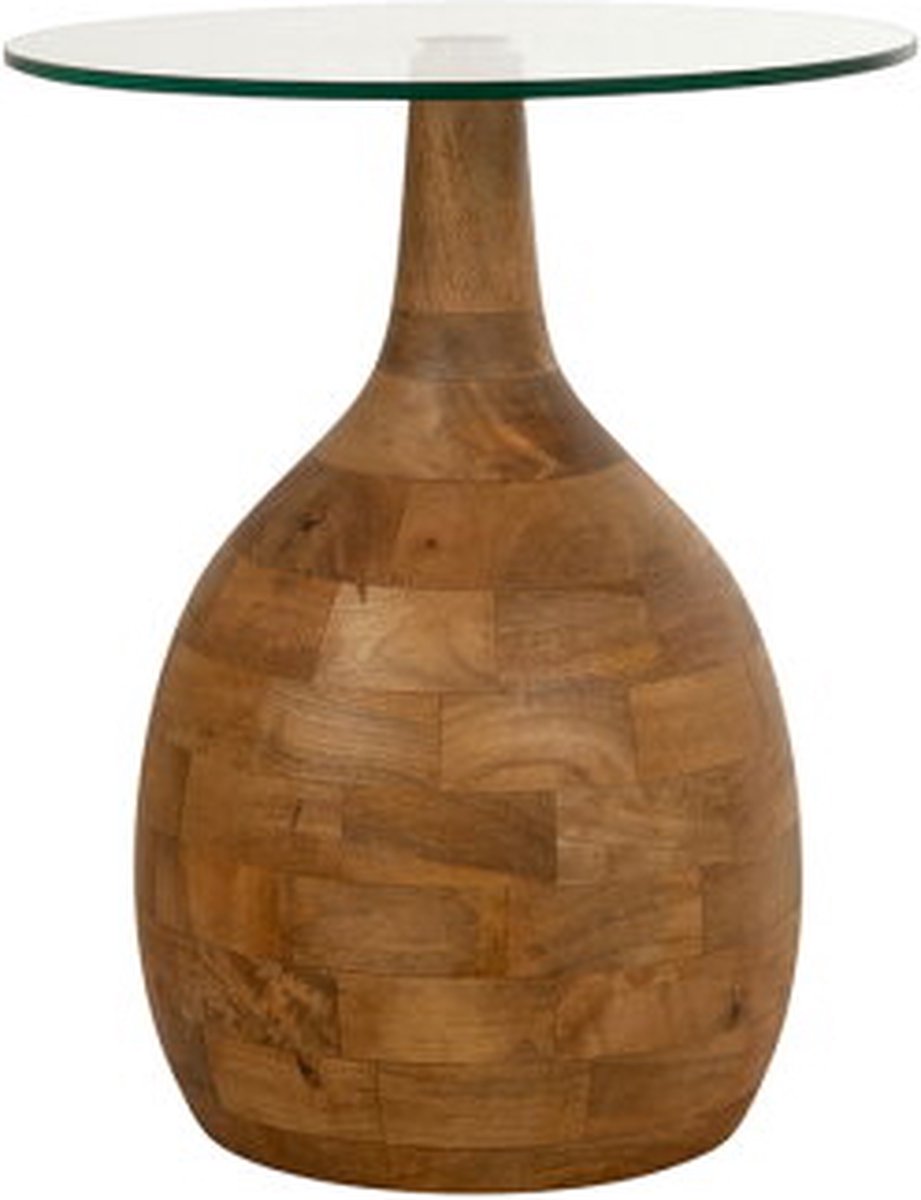 Salontafel Stella Rond Massief Mangohout Helder Glas - 40x40x50 cm - glazen salontafel - Design koffietafel - Moderne ronde houten tafel - Bijzettafel - Haltafel