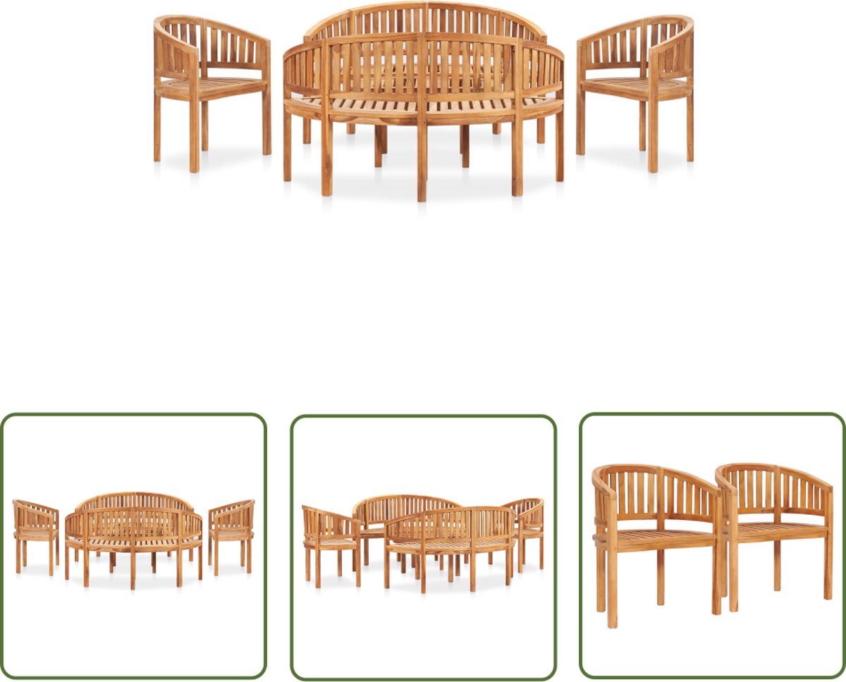 The Living Store 5-delige Loungeset banaanvormig massief teakhout - Loungehoek - Teaktuinbank - Buitentuinmeubilair - Loungestoel - Tuinstoel