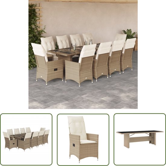 Foto: The living store bistroset 10 stuks verstelbare tuinstoelen met kussens tuintafel 240x90 pe rattan