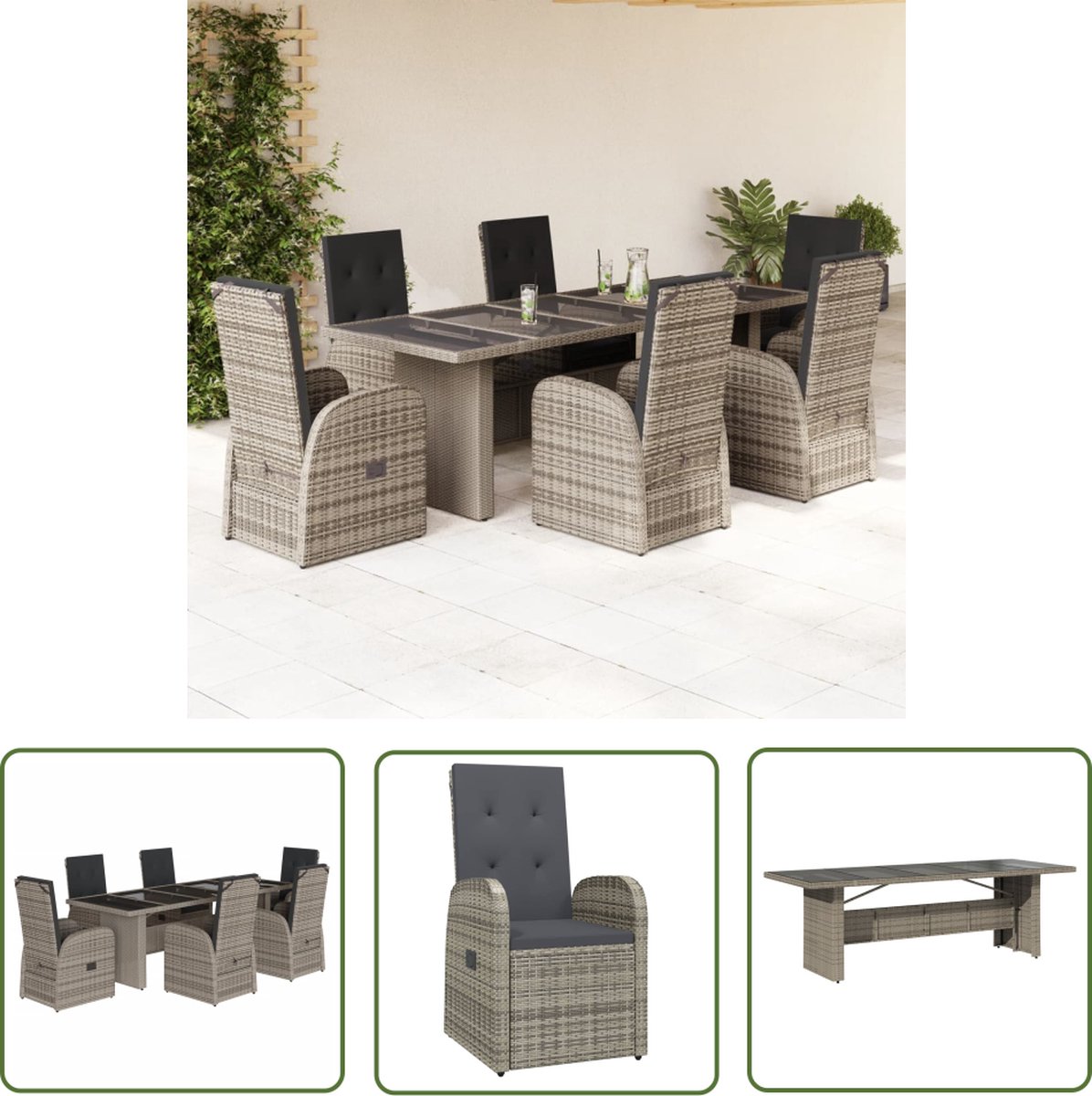 Poly rattan grijze tuinset met kussens voor buitenmeubels.