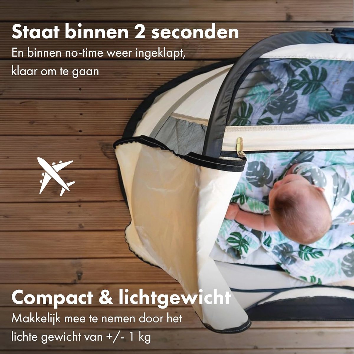 Travel Cot reiswieg BabyBox Pop up Lichtgewicht compact opvouwbaar Uitgevouwen in slechts 2 seconden Met klamboe en draagtas Crème - Co Sleeper – foto 5