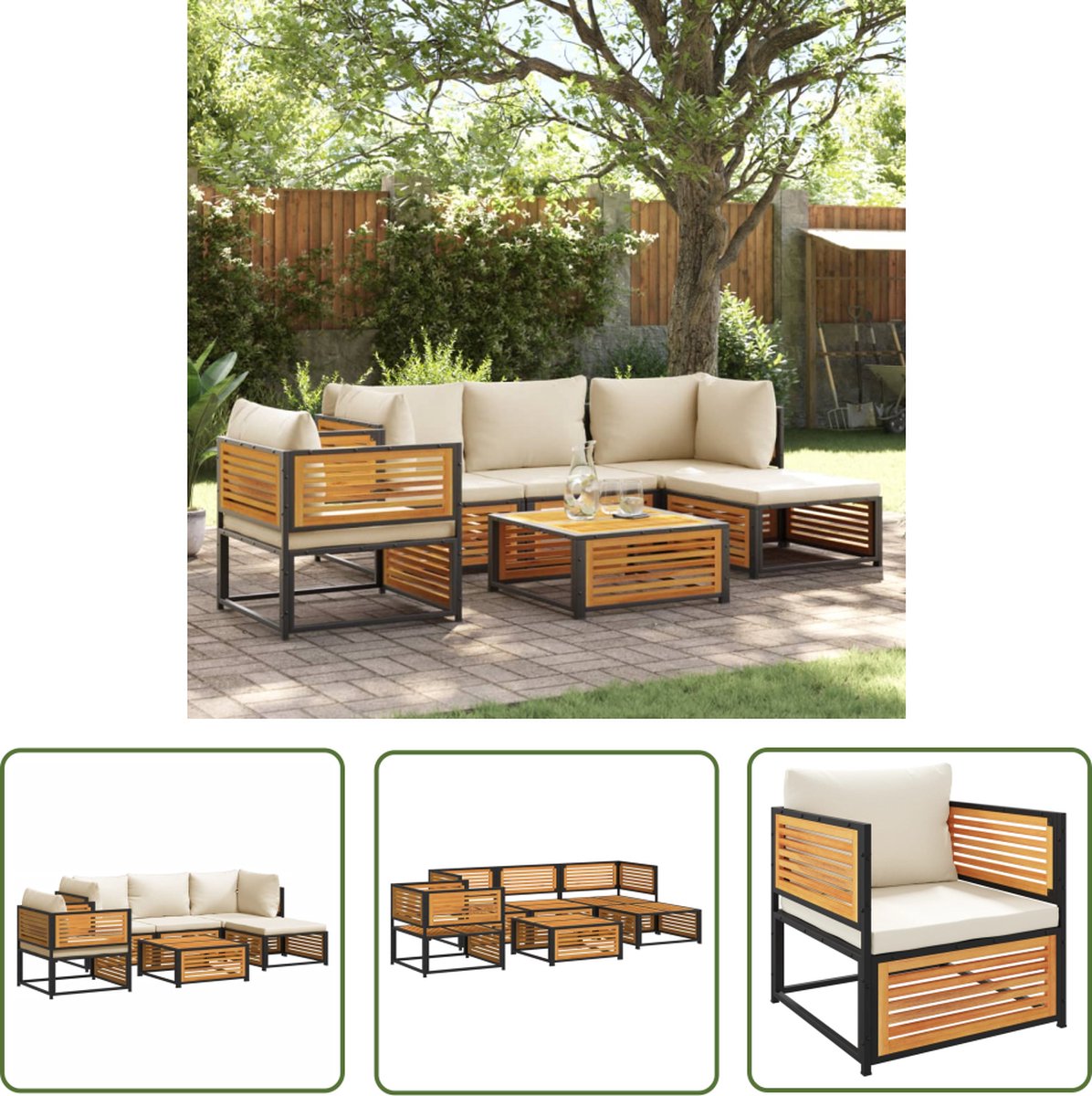 The Living Store 6-delige Loungeset met kussens massief acaciahout - Loungeset - Acacia Hout - Buitendecoratie - Tuinstoel - Lounge Set
