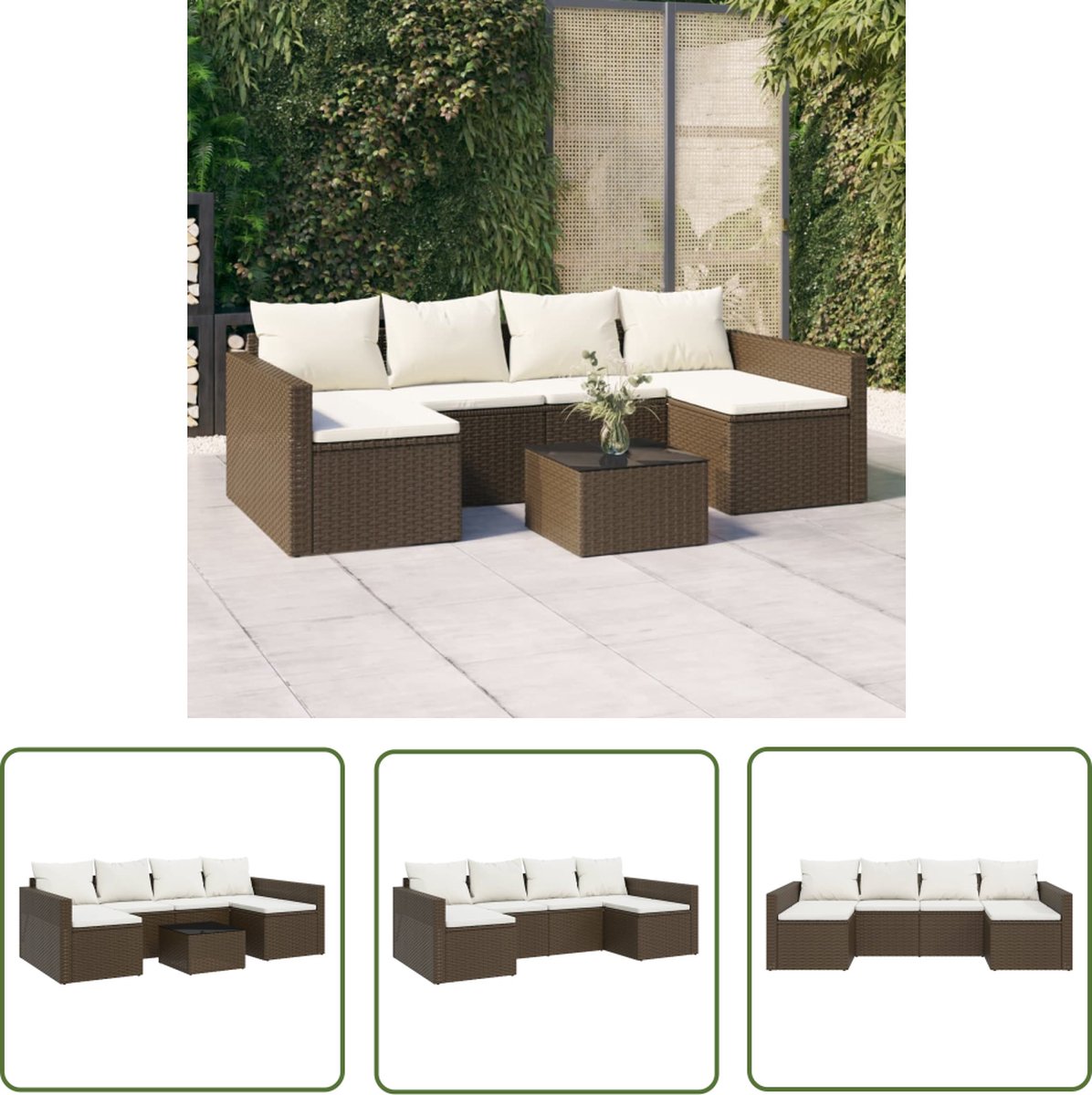 The Living Store 2-delige Loungeset met kussens poly rattan bruin - Loungeset - Tuinset - Buitendecoratie - Lounge - Relaxen