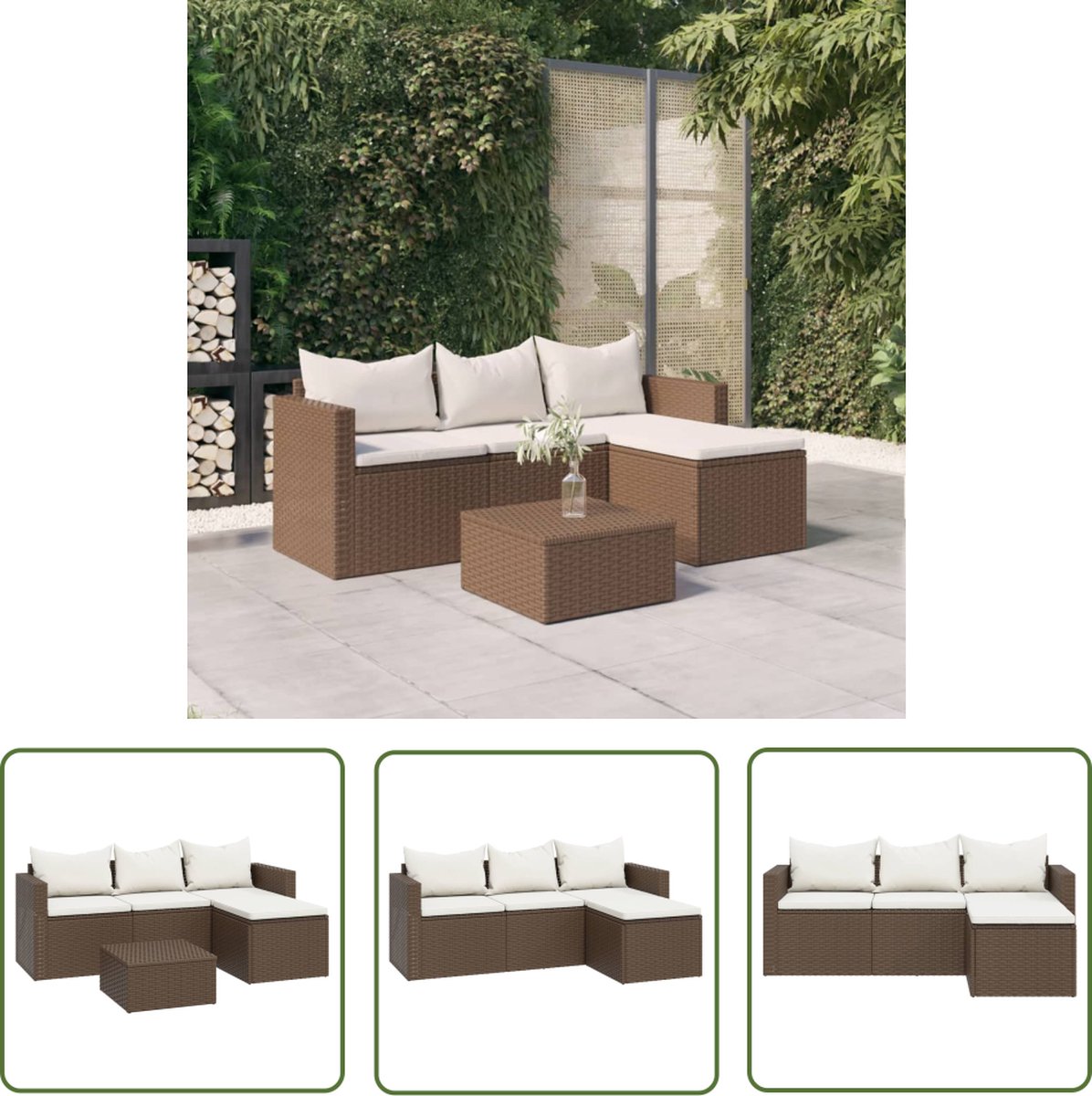 The Living Store Loungeset poly rattan bruin - Loungeset - Tuinset - Buitendecoratie - Lounge Stoel - Tuinstoel