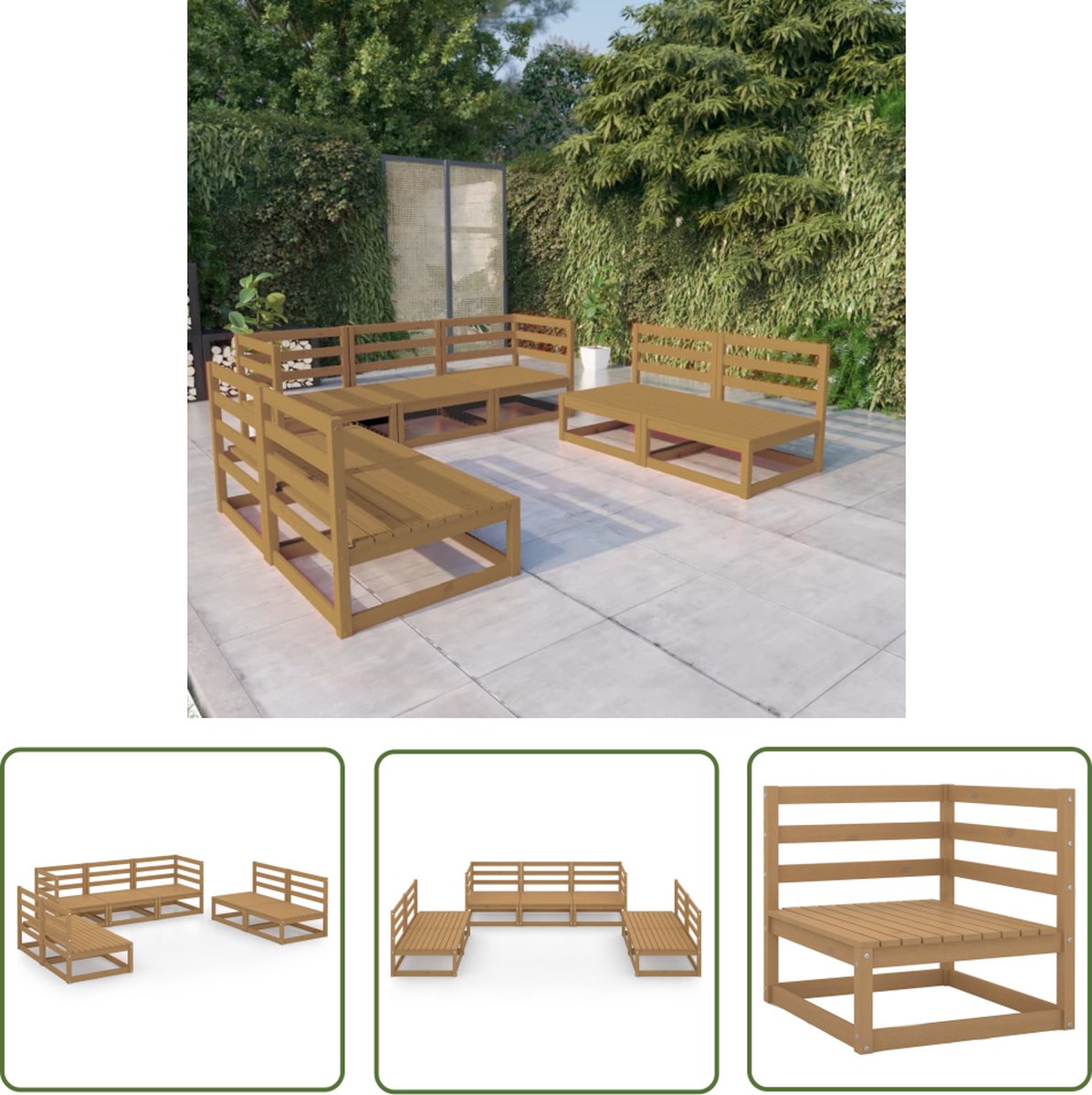 The Living Store 7-delige Loungeset massief grenenhout honingbruin - Loungeset - Houten Lounge Set - Tuinlounge - Terras Lounge - Loungebank