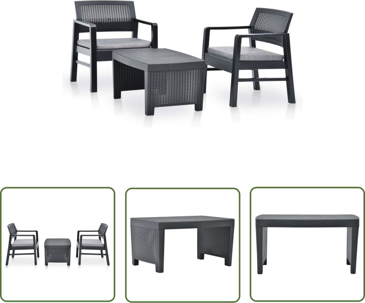 Kunststof antraciet loungeset met loungebank en tuinbank - Buitendecor.