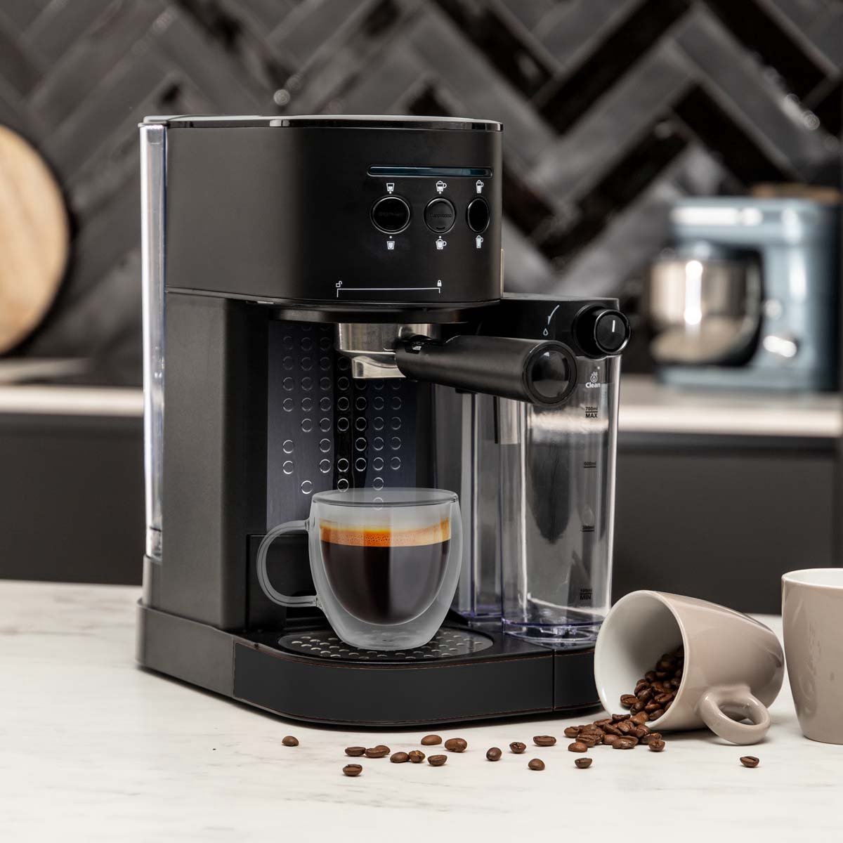 Afbeelding 2 van BluMill Koffiemachine - Pistonmachine - Incl. automatische melkschuimer - Mat Zwart