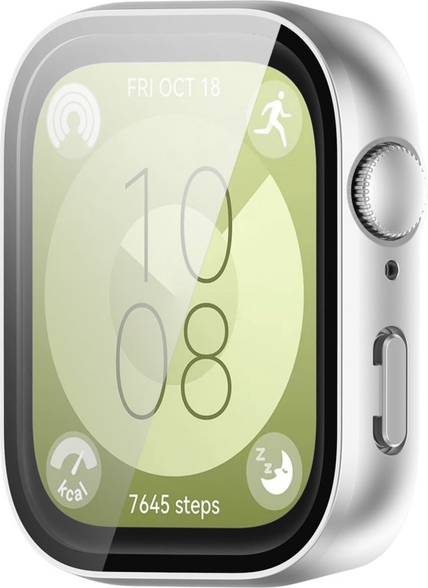 Watch case screenprotector - hoesje - gehard glas - geschikt voor Huawei Watch Fit 3 - zilver