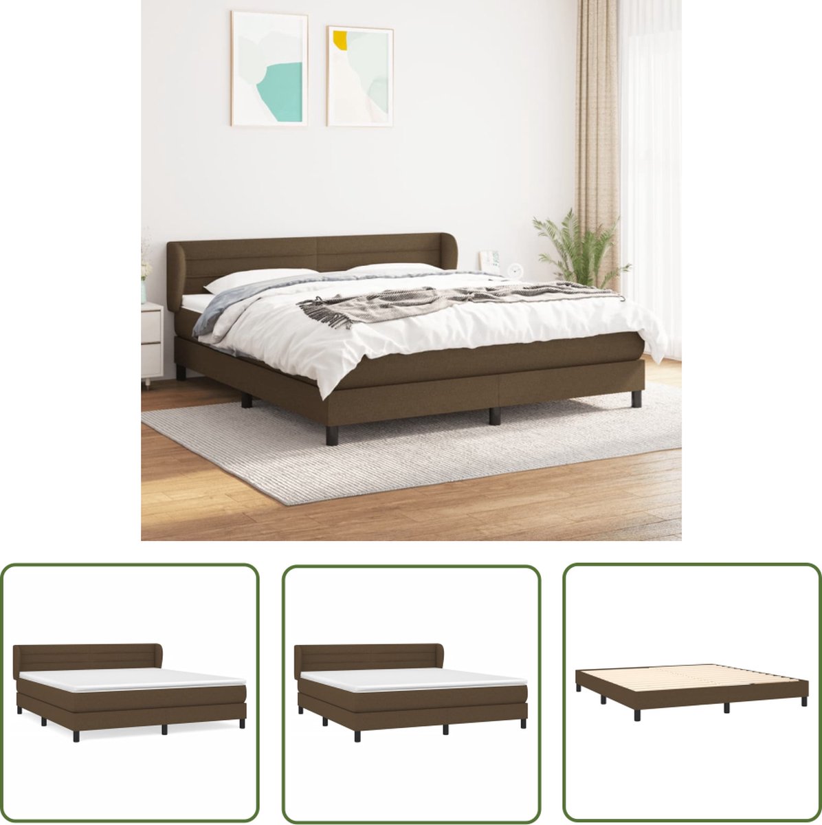 The Living Store Boxspring met matras stof donkerbruin 180x200 cm - Boxspringbed - Boxspring - Donkere Bruine Bed - Tweepersoonsbed - Pocketveer Matras