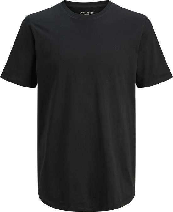 Een zwarte t-shirt met korte mouwen, ronde hals en een klein logo op de borst.