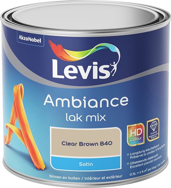 Blik Levis Ambiance lak mix Satin Clear Brown B40 met oranje accent.