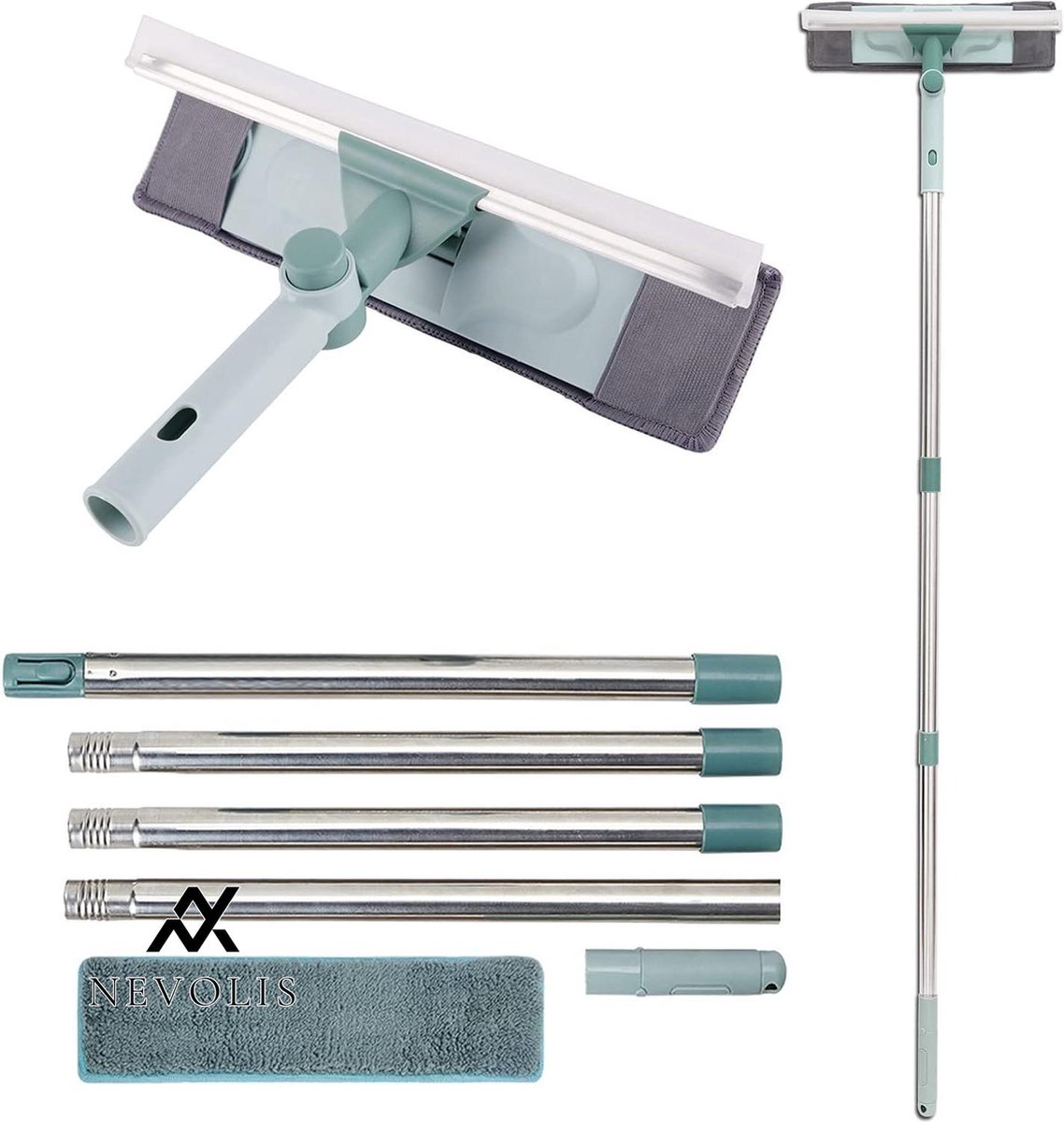 Goedkoopste Nevolis Telescopische raamwisser - 2-in-1 borstel - 180° draaibare kop - hoge ramen auto's huizen - reinigen - 165 cm .
