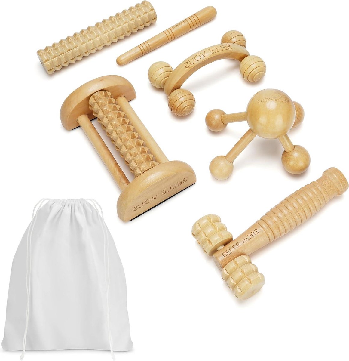 Therapie Massage Gereedschappen & Katoenen Zak - Houten Anti-cellulitisroller - Professionele Maderoterapia Kit voor Spieren Pijn Verlichting - Lichaamscontouren Behandeling .