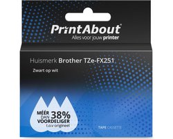 PrintAbout huismerk Tape TZe-FX251 Zwart op wit (24 mm) geschikt voor Brother