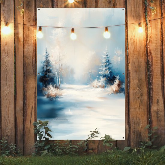Affiche de jardin 120x180 cm - Décoration de jardin Forêt - Hiver - Nature - Abstrait - Neige - Affiche pour le jardin - Décoration extérieure - Tableau de jardin clôture - Décoration murale sur toile de jardin - Décoration murale sur toile de balcon