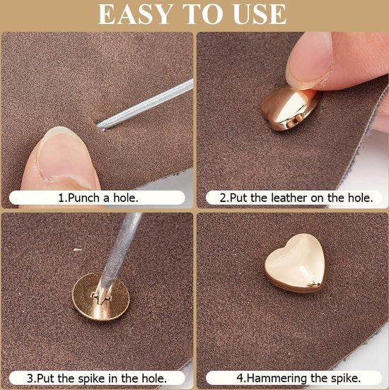 WADORN Lot De 120 Rivets Cloutés En Métal, 6 Styles De Pointes Clous Triangulaires Pyramidaux Rivets Décoratifs En Cuir En Forme De Cœur Pour Vêtements D'artisanat En Cuir