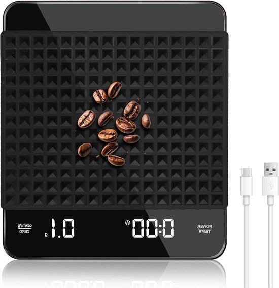 Balance à Café - Avec minuteur - Balance de cuisine numérique - Balance de précision - Barista - Balance de précision 0- Numérique et rechargeable par USB - 3 kg