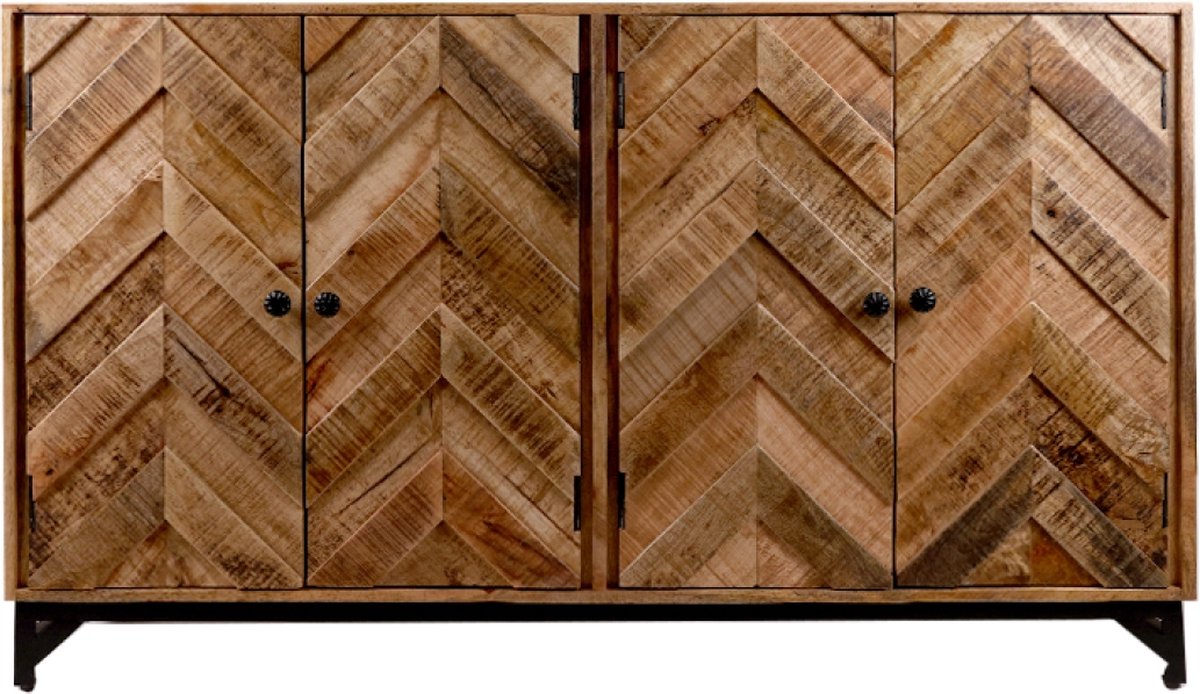 OHNO - Veer Dressoir - Hout - 2 Deuren - Visgraatlook - Zwart Metalen poten
