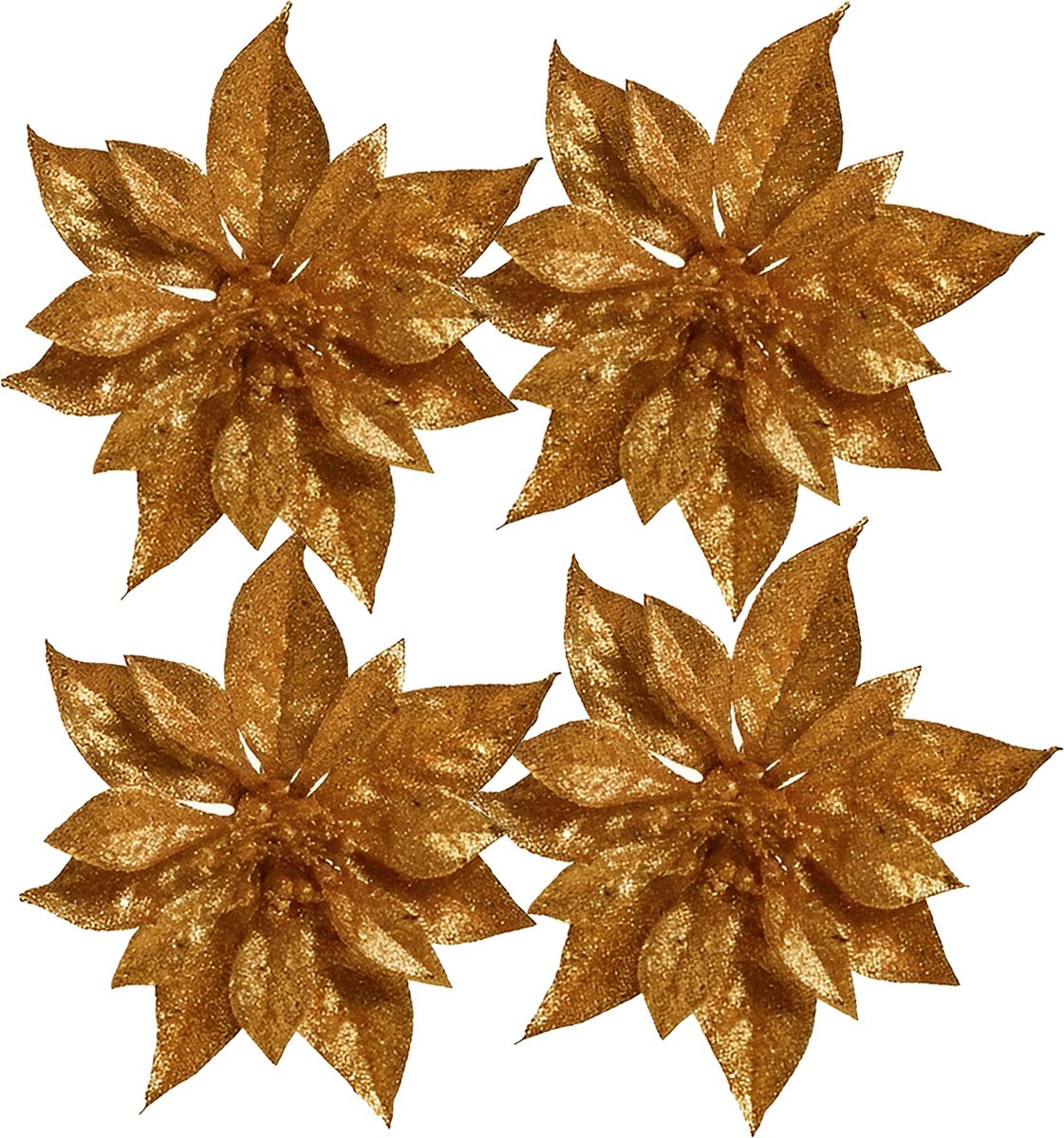 5x Kerstboomversiering bloem op clip koperen kerstster 18 cm - kerstfiguren - koperen kerstversieringen
