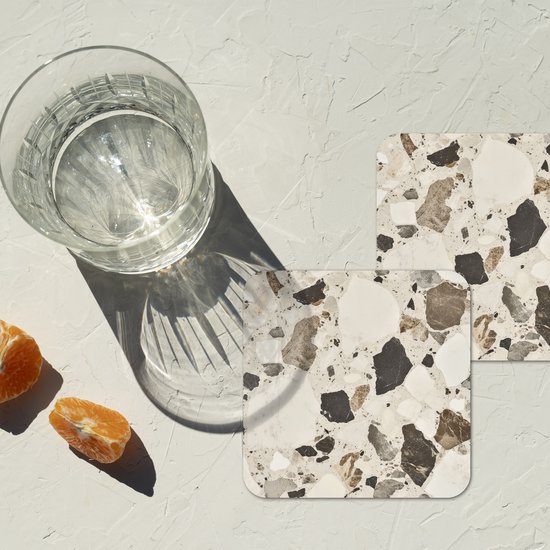 Dessous de verre Neutre - Pierres - Décoration - Terrazzo - 10x10 cm - 6 morceaux - Sous pour Verres et Tasses