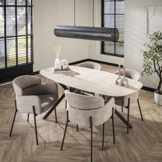 LifestyleFurn Deens Ovale Eettafel Andrienne - Travertinlook - 180 x ...