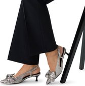Manfield - Dames - Zilveren glitter slingbacks met strik - Maat 36