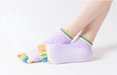 Scoby - Yogasokken - Sportsokken - Yoga - Antislip - Lila met Gekleurde Tenen - Vrolijke Gekleurde Sokken - Teensokken - 36-40