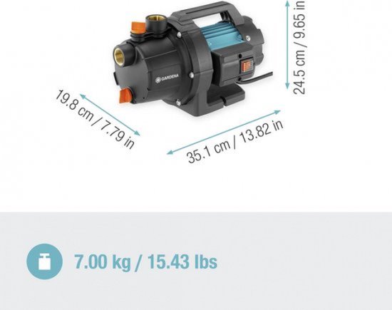 Pompe de jardin Gardena 3700/4 Basic : Débit 3700 l/h, Puissance 800 W
