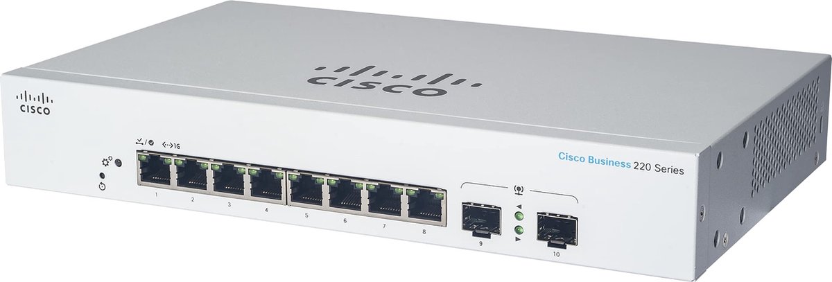 Cisco CBS220-8P-E-2G-EU - Netwerkswitch - Managed - Power over Ethernet (PoE) - Wit