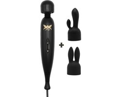 Pixey Turbo - Wand Vibrator - Massager - Black Edition - Met Twee Opzetstukken