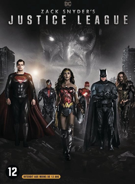 Zack Snyder's Justice League DVD cover met de Justice League op de voorgrond, onder Darkseid.