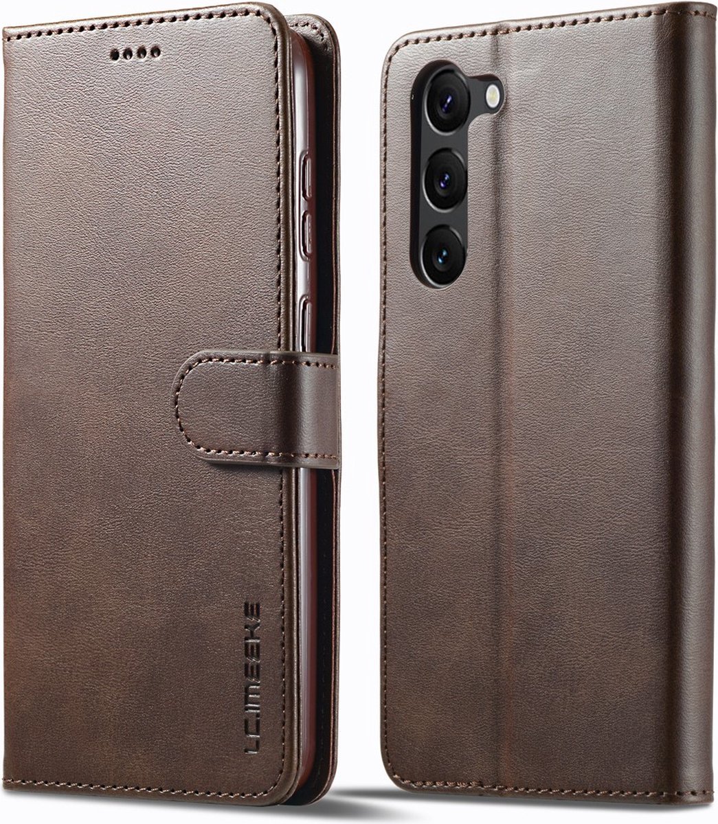 LC.IMEEKE Hoesje - Geschikt voor Samsung Galaxy S24 Plus Hoesje - LC.IMEEKE Luxe Book Case - Donkerbruin