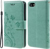Bloemen & Vlinders Book Case - Geschikt voor iPhone SE (2022/2020), iPhone 8 / 7 Hoesje - Cyan