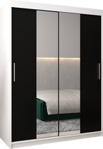 InspireMe - Kledingkast met 2 schuifdeuren, Modern-stijl, Kledingkast met planken (BxHxD): 150x200x62 - TORM I 150 Wit Mat + Zwart