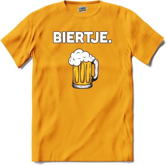 Biertje - Bier kleding cadeau - bierpakket kado idee - grappige bierglazen drank feest teksten en zinnen - T-Shirt - Heren - Geel - Maat 3XL