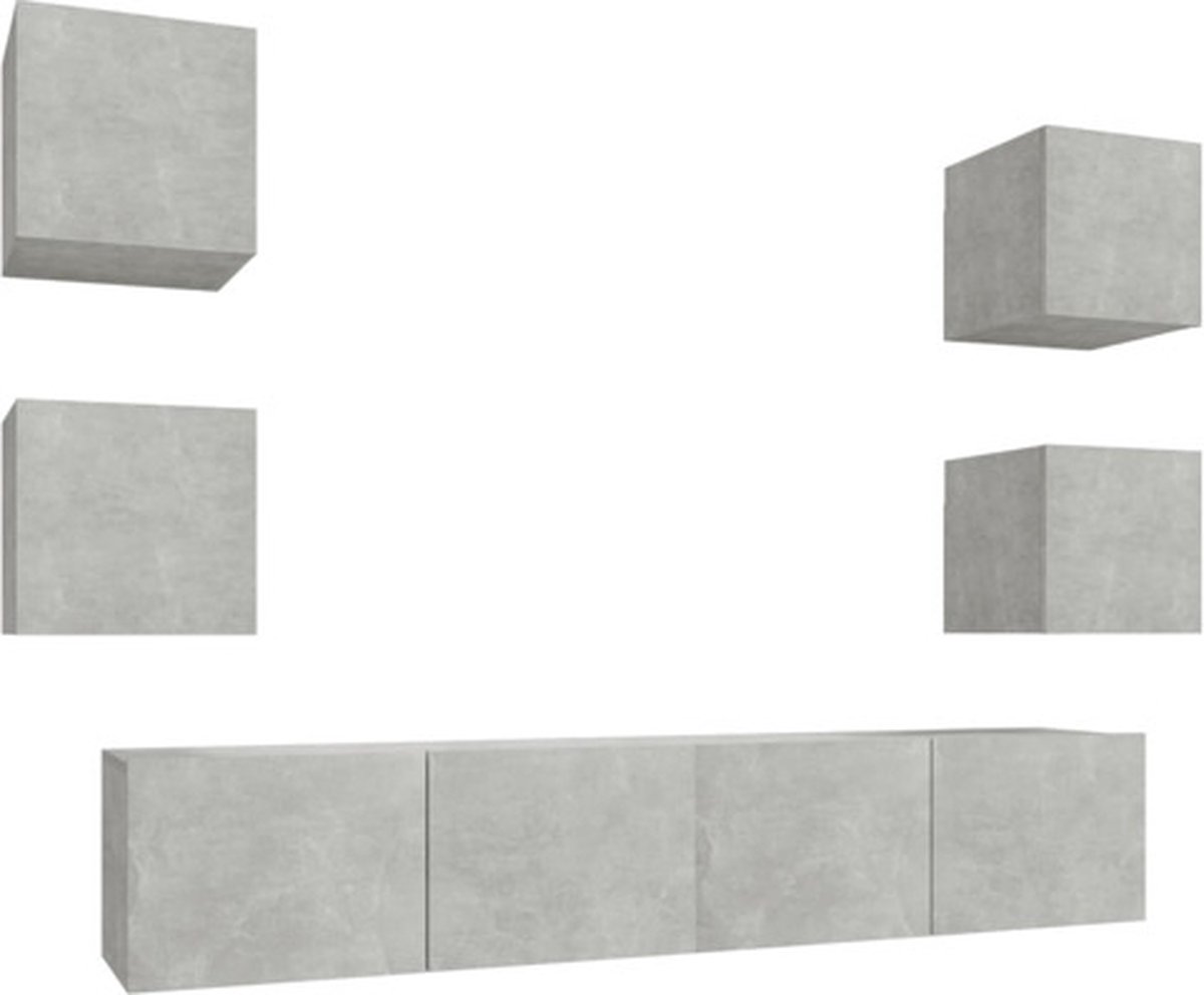 vidaXL - 6-delige - Tv-meubelset - bewerkt - hout - betongrijs