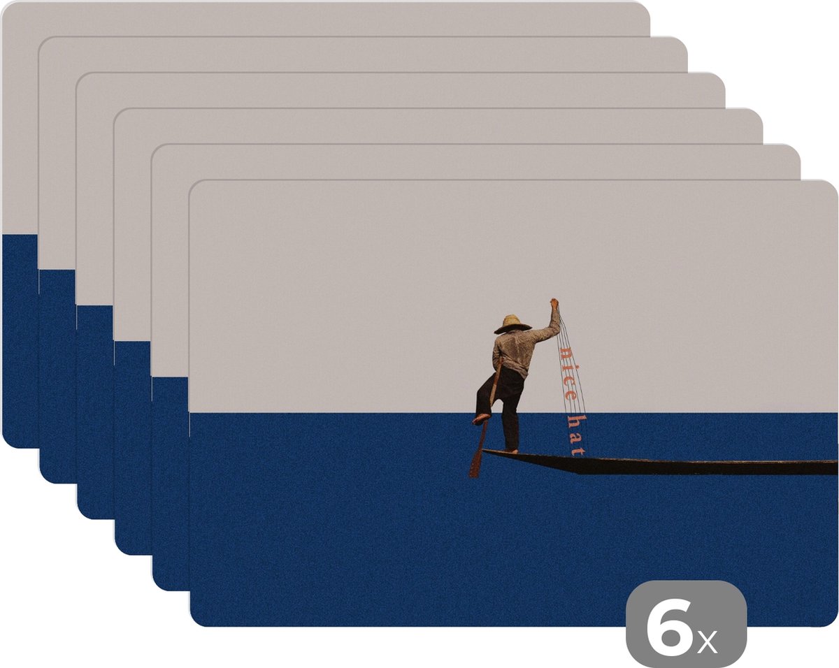 Placemat - Vrouw - Retro - Compliment - Blauw - Placemats - 45x30 cm - Onderzetter - 6 stuks