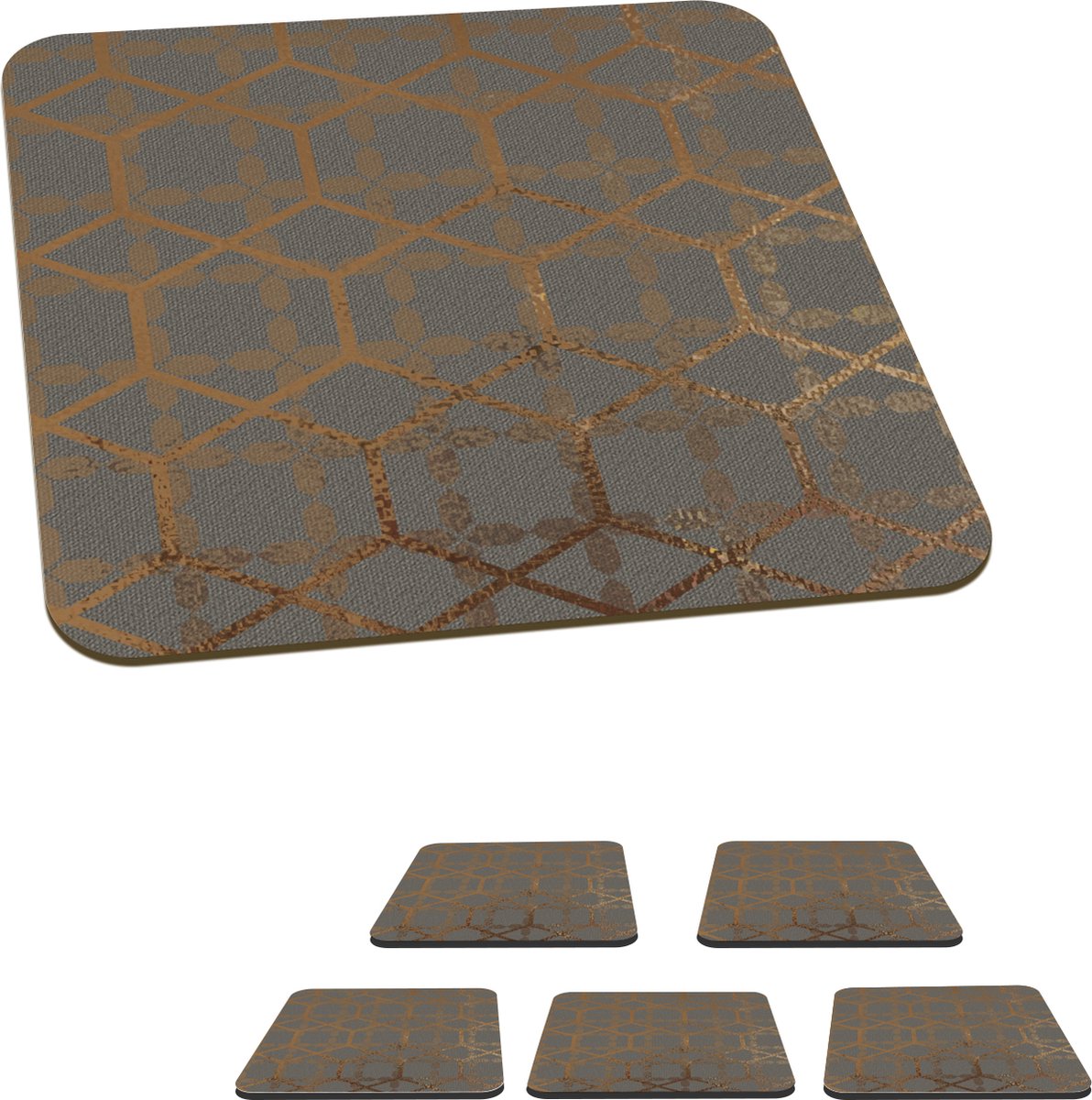 Onderzetters voor glazen - Design - Zeshoek - Grijs - 10x10 cm - Glasonderzetters - 6 stuks