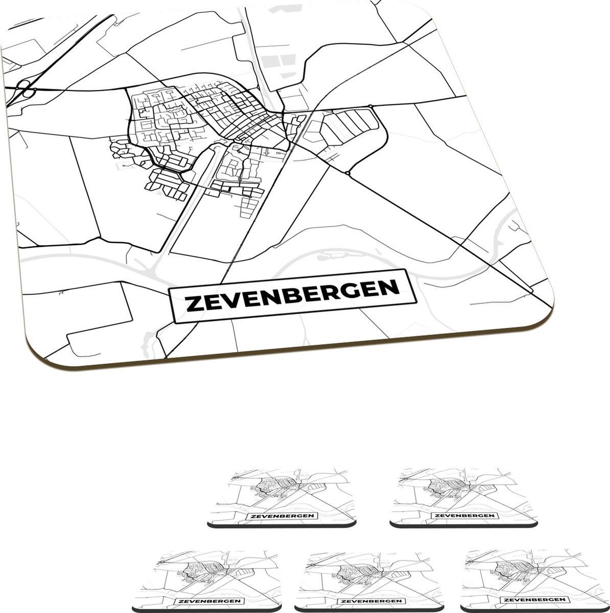 Onderzetters voor glazen Plattegrond Stadskaart Zevenbergen