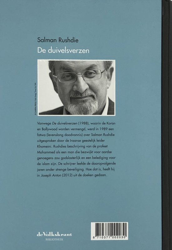 Portret van Salman Rushdie, auteur van De Duivelsverzen. Hij draagt een bril en heeft een baard.