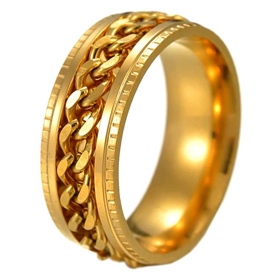 Anxiety Ring - (Ketting) - Stress Ring - Fidget Ring - Anxiety Ring For Finger - Draaibare Ring - Spinning Ring - Goud-Goud - (19.25mm / maat 60)