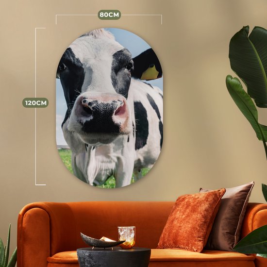 Ovale Mural - Ovale Mural - Décoration murale Plastique - Peinture Ovale - Vache - Pâturage - Nature - Animaux - Herbe - 80x120 cm - Forme Miroir Ovale sur Plastique