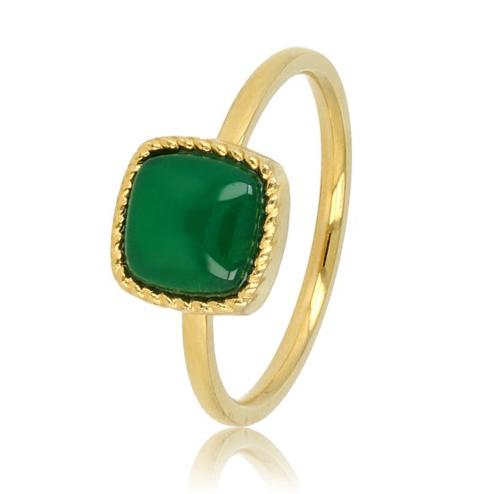 My Bendel - Gouden ring met vierkanten Green Agate edelsteen - Opvallende ring met donker Green Agate edelsteen - Met luxe cadeauverpakking