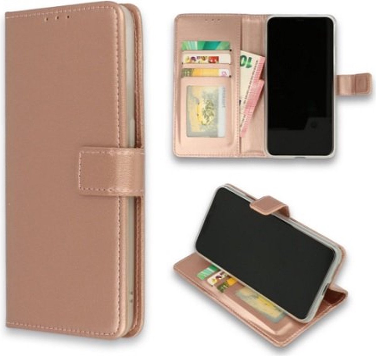 Motorola E7i Power Hoesje Met Pasjeshouder Bookcase Rose Goud