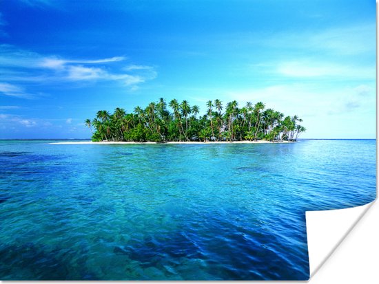Tropisch eiland helderblauw water Poster 80x60 cm - Foto print op Poster (wanddecoratie woonkamer / slaapkamer) / Zeeën en meren Poster / Zee en Strand