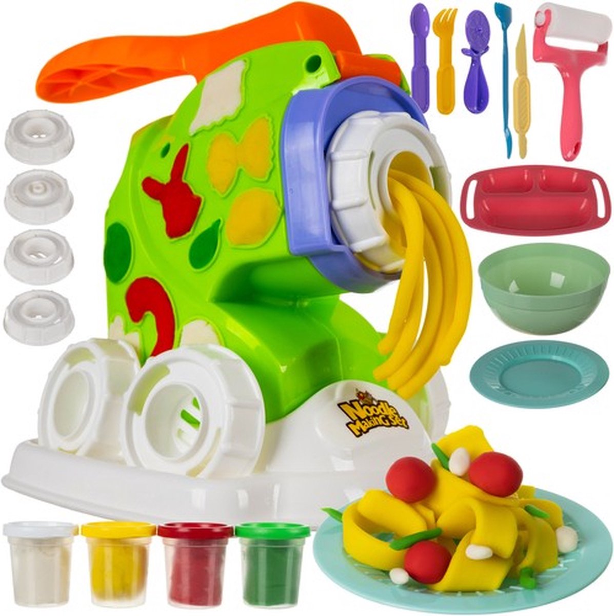 Kruzzel klei set noodle maken - Colour clay diy noodle maker set met 4 kleuren klei - Inclusief pastamachine - STEM speelgoed - kruzzel