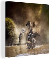 Zèbres à la rivière Mara dans le parc national du Masai Mara au Kenya Toile 20x20 cm - petit - Tirage photo sur toile (Décoration murale salon / chambre)