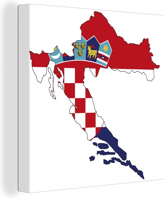 Canvas Schilderij De vlag van Kroatië op de kaart - 20x20 cm - Wanddecoratie