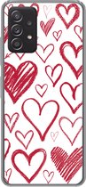 Geschikt voor Samsung Galaxy A33 5G hoesje - Een illustratie met verschillende hartjes op een witte achtergrond - Siliconen Telefoonhoesje